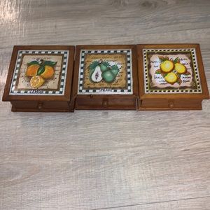 Vintage Wooden Fruit Decor Boxes - Orange, Green, Yellow